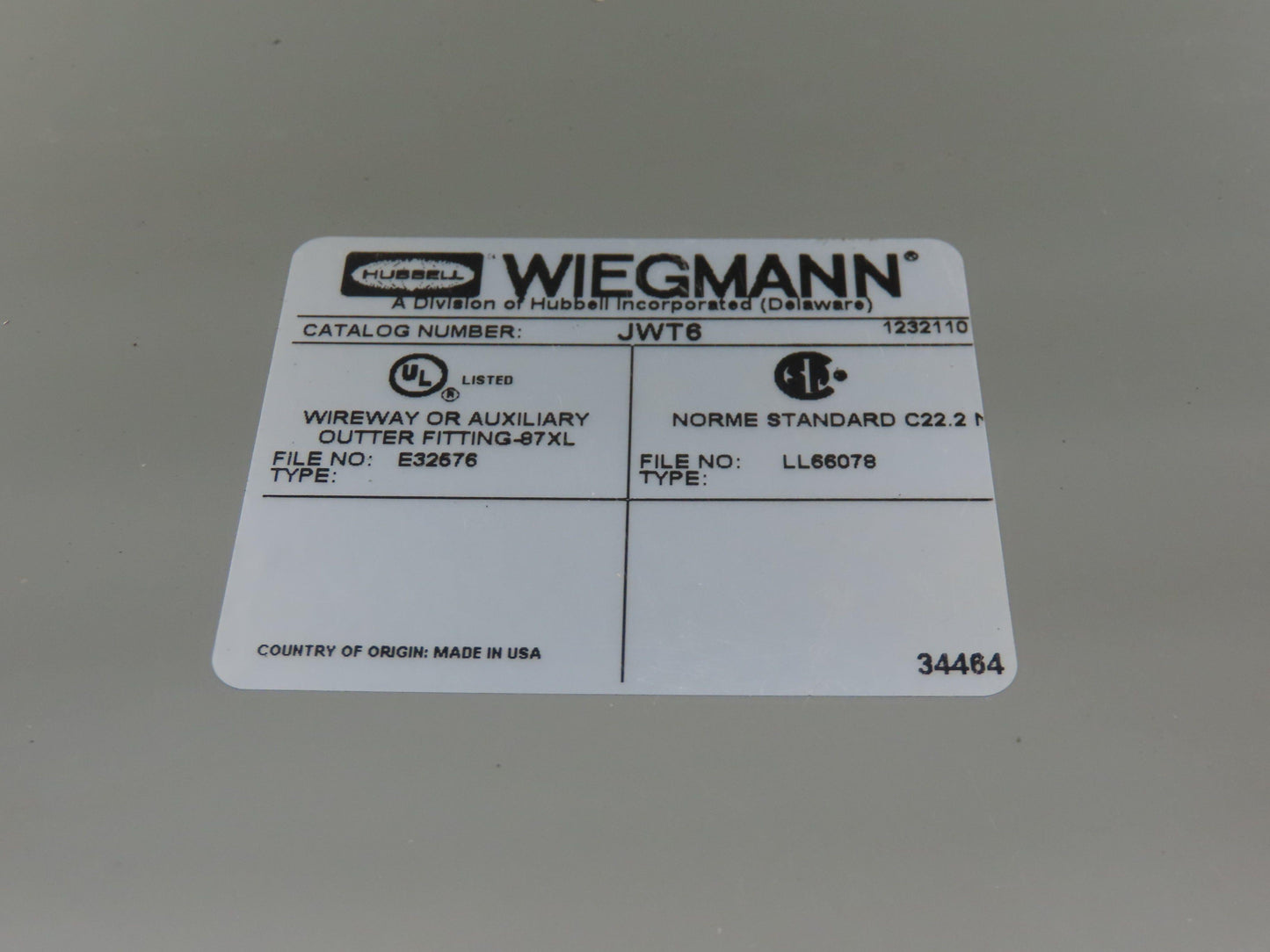 Wiegmann JWT6 6"x6" Wireway Tee Feed-Through NEMA 12 Hoffman