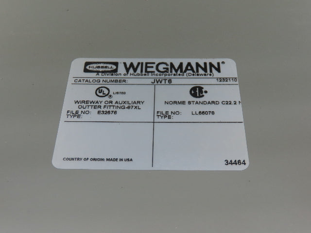 Wiegmann JWT6 6"x6" Wireway Tee Feed-Through NEMA 12 Hoffman