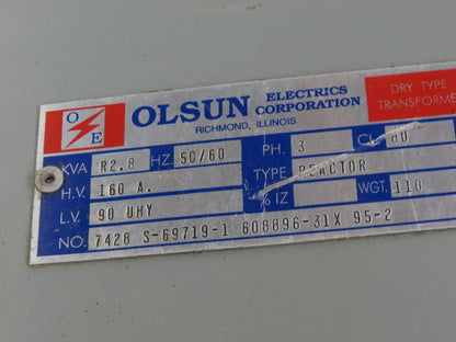 Olsun 742B S-69719-1 Dry Type Enclosed Reactor 2.8 KVAR 160A 90 UHY 50/60Hz 3PH