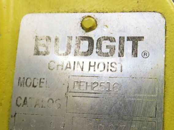 Budgit BEH2516 1/4 Ton Electric Chain Hoist 20' Lift 16 FPM 460 Volt 3PH Tested