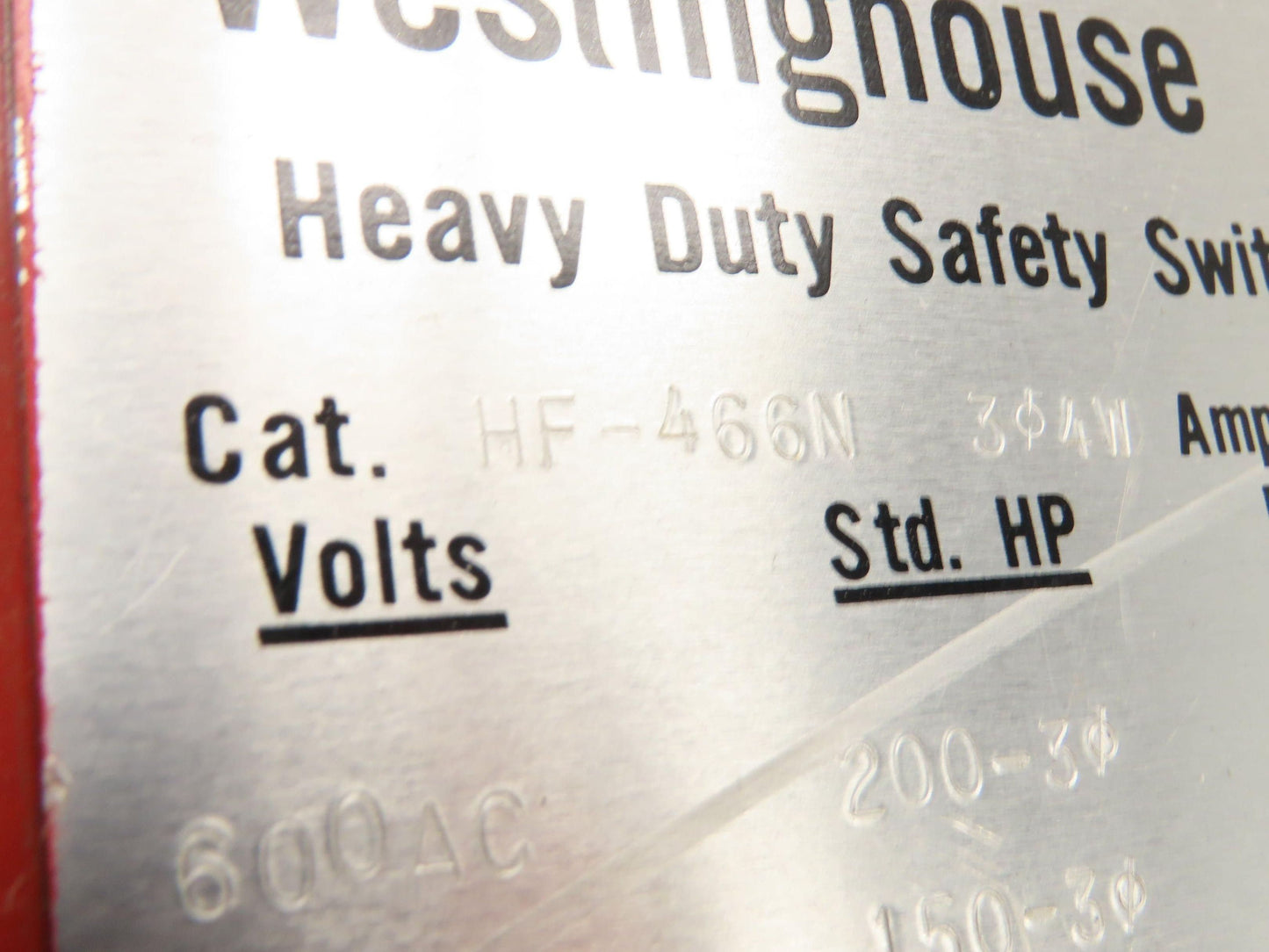 Westinghouse HF-466N Safety Disconnect Switch 600A 600V Fused 3 Pole 4 W 500hp