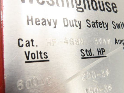 Westinghouse HF-466N Safety Disconnect Switch 600A 600V Fused 3 Pole 4 W 500hp