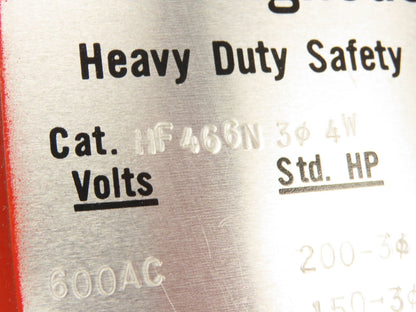Westinghouse HF-466N Safety Disconnect Switch 600A 600V Fused 3 Pole 4 W 500hp