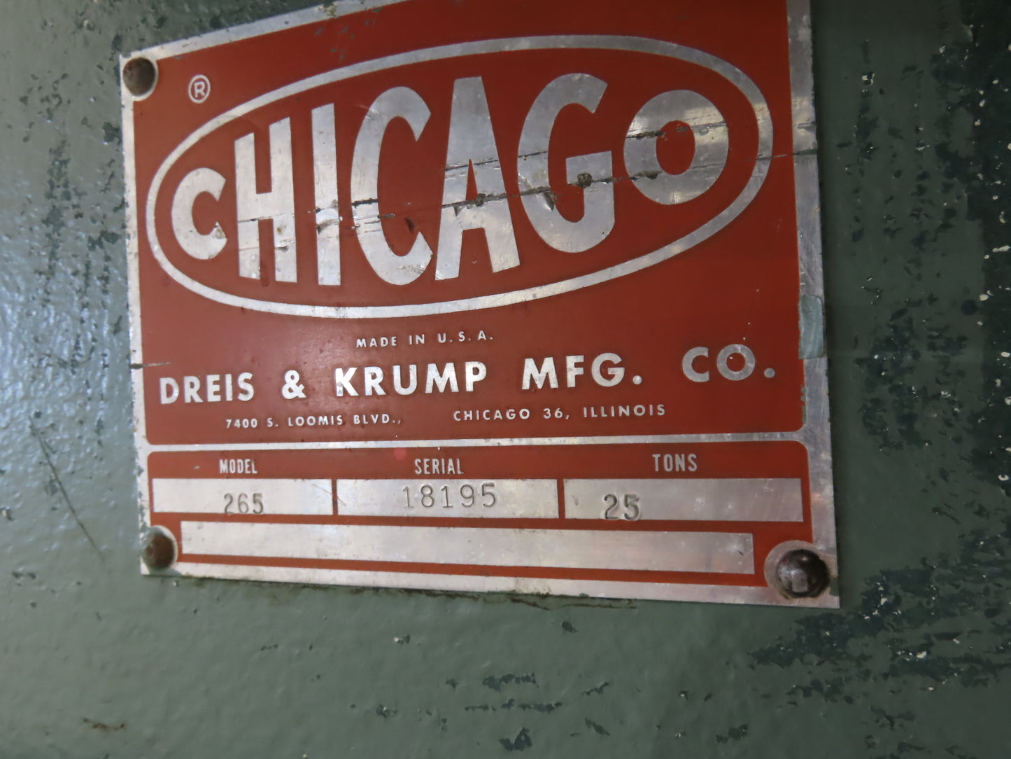 Chicago Mechanical Press Brake 25 Ton 6' Ram 2" Stroke 1.5Hp 460V  Missing valve