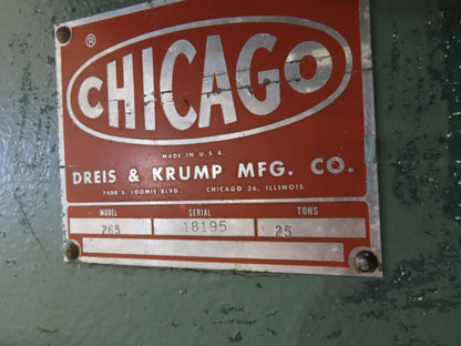 Chicago Mechanical Press Brake 25 Ton 6' Ram 2" Stroke 1.5Hp 460V  Missing valve