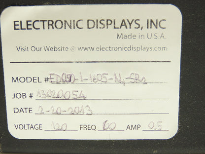 EDI ED050-I-1605-N1-SR2 Display 16 x 2" Characters Serial Interface 120v 60Hz