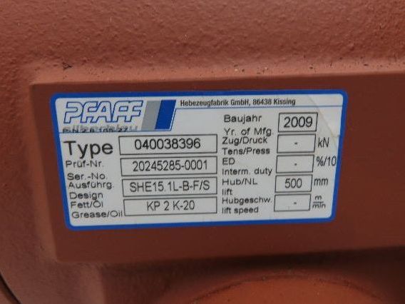 Pfaff SHE15.1L-B-F/S Worm Gear Screw Jack 500mm Stroke 15.1 kN 24:1 Ratio