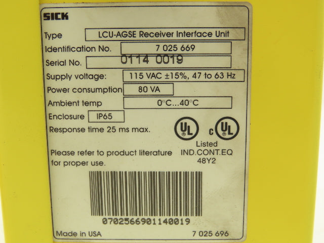 Sick LCU-AGSE Safety Sensor Receiver Interface Unit Woodhead 42939 Connector