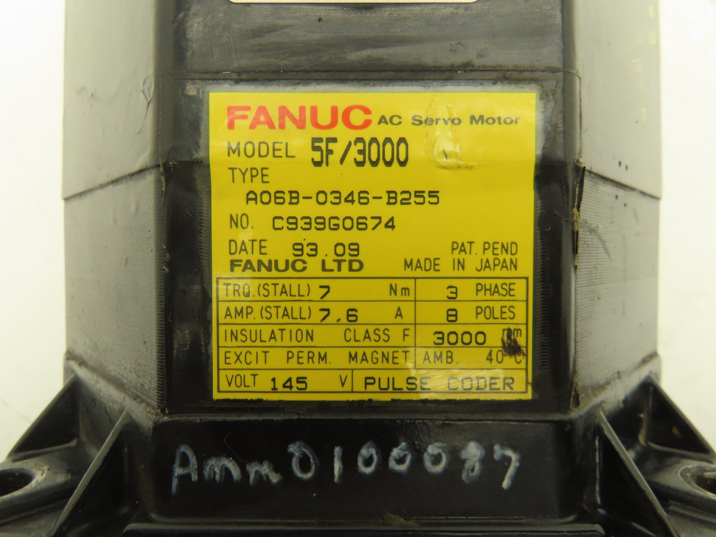 Fanuc A06B-0346-B255 AC Servo Motor 145V 3PH 5F/3000