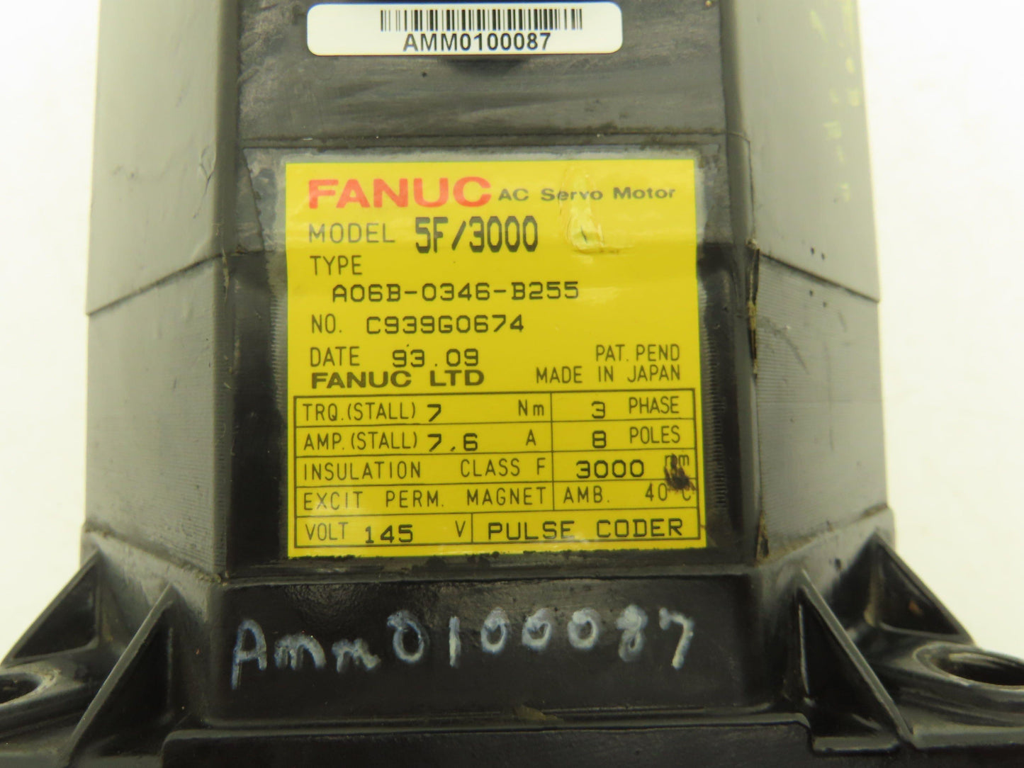 Fanuc A06B-0346-B255 AC Servo Motor 145V 3PH 5F/3000