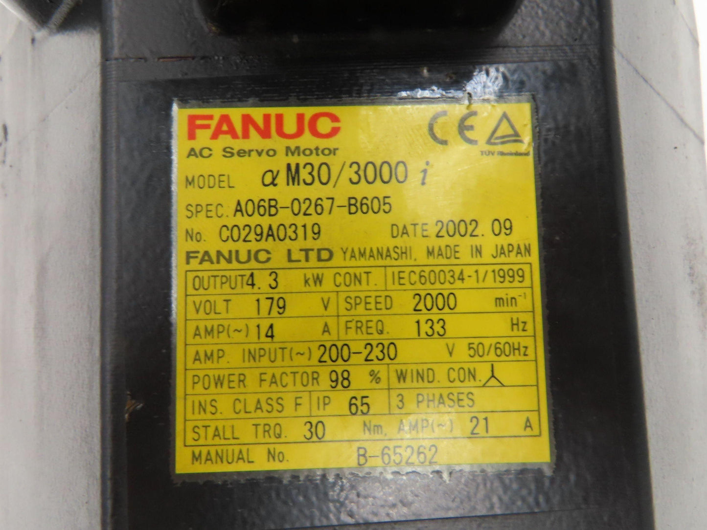 Fanuc A06B-0267-B605 AC Servo Motor M30/3000  - Encoder A860-2014-T301