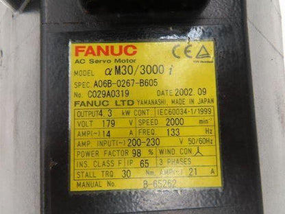 Fanuc A06B-0267-B605 AC Servo Motor M30/3000  - Encoder A860-2014-T301