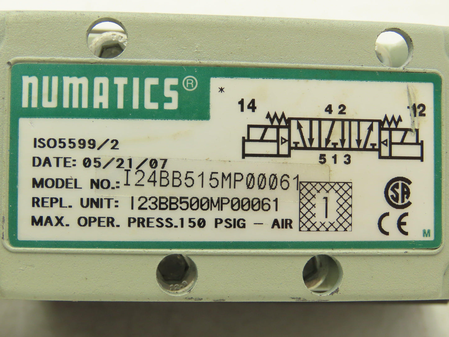Numatics I24BB515MP00061 Solenoid Valve 5/2 150psig 24vDC 4W 1/2" NPT