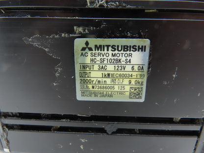 Mitsubishi HC-SF102BK-S4 AC Servo Motor 1kW 123V 3PH 2000rpm