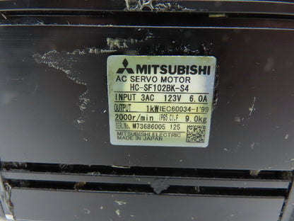 Mitsubishi HC-SF102BK-S4 AC Servo Motor 1kW 123V 3PH 2000rpm