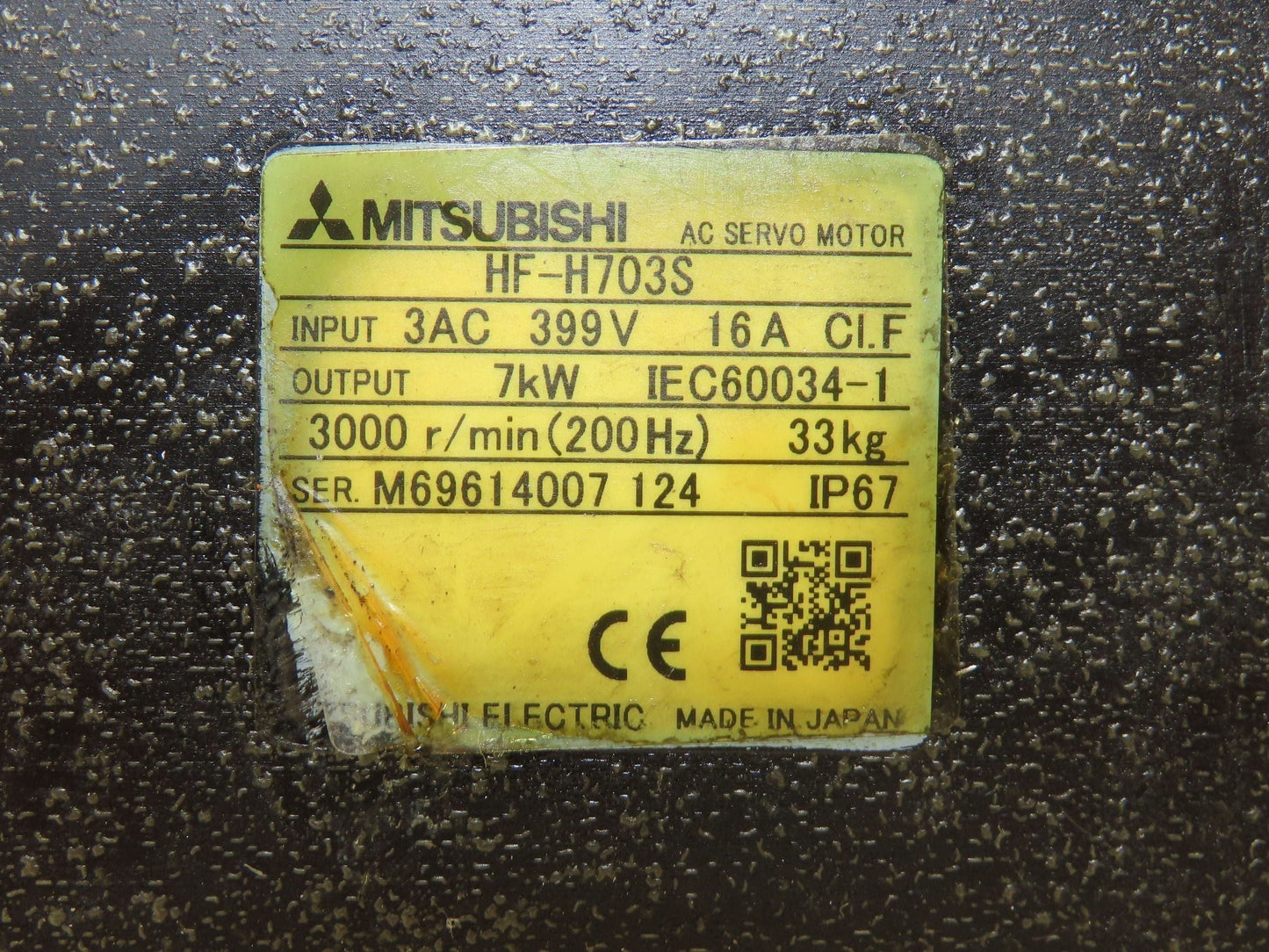 Mitsubishi HF-H703S AC Servo Motor 7kW 399V 3PH 3000rpm -Encoder OSA166S5NA