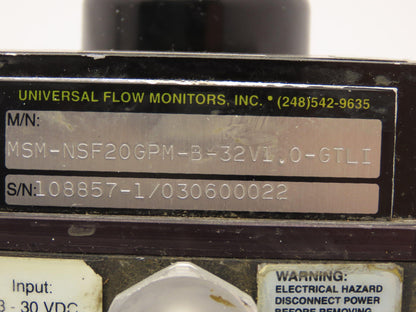 Universal Flow Monitors MSM-NSF20GPM-B-32V1.0-GTLI Digital Monitor 13-30vDC