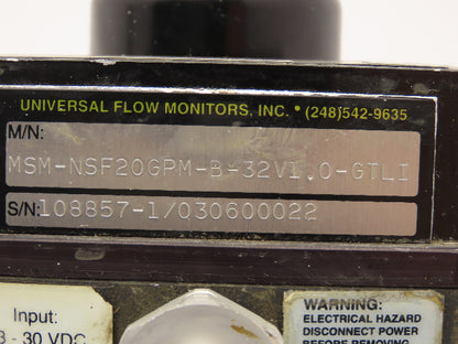 Universal Flow Monitors MSM-NSF20GPM-B-32V1.0-GTLI Digital Monitor 13-30vDC