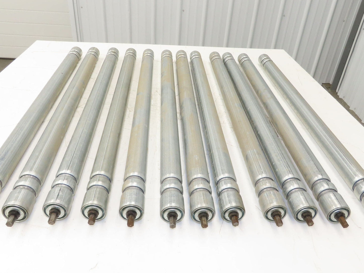 Roach Galvanized Steel Conveyor Roller 1.9" Dia 36"BF Double Groove  Lot of 12