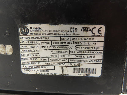 Allen Bradley MPL-B540D-MJ74AA Kinetix AC Servo Motor 4.67Hp 2000 RPM 460V 3PH