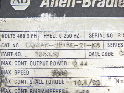 Allen Bradley 1326AB-B515E-21-K5 AC Servo Motor 2.4kW 3200 RPM 460V 3PH