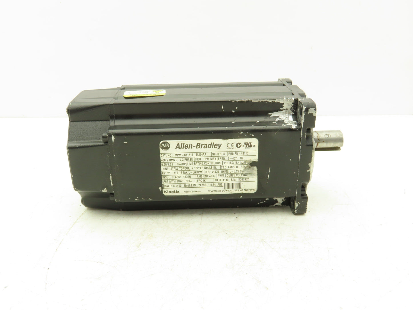 Allen Bradley MPM-B1151T-MJ74AA Kinetix AC Servo Motor 1.21Hp 7000 RPM 480V 3PH