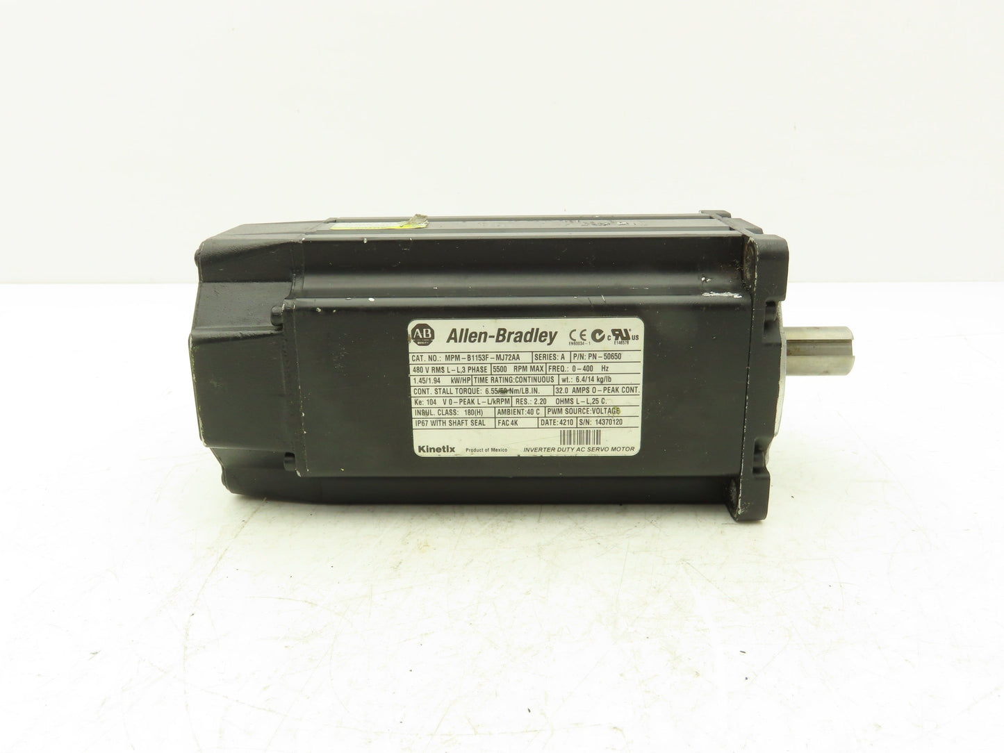 Allen Bradley MPM-B1153F-MJ72AA Kinetix AC Servo Motor 1.94Hp 5500 RPM 480V 3PH