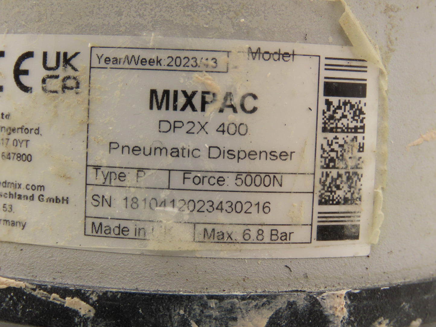 Sulzer Mixpac DP2X 400 Pneumatic Adhesive Dispenser Cartridge Glue Gun 400mL