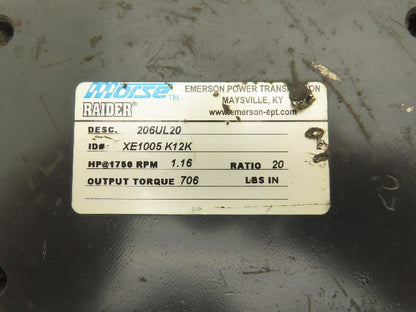 Morse Raider 206UL20 Worm Gearbox 20:1 Reducer 1.16Hp 88rpm 56C LH Ext Shaft