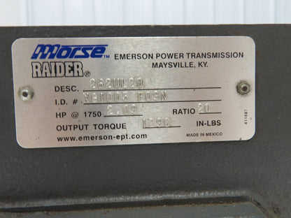 Morse Raider 262UL20 Worm Gearbox 20:1 Reducer 2Hp 88rpm 56C/145T LH Output