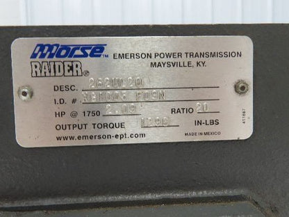 Morse Raider 262UL20 Worm Gearbox 20:1 Reducer 2Hp 88rpm 56C/145T LH Output