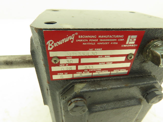Browning J97133UL30 Worm Gearbox 30:1 Reducer .28Hp 58rpm LH Output