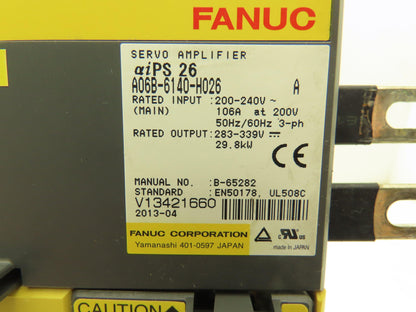 Fanuc A06B-6140-H026 DC Servo Amplifier 29.8kW 283-339vDC Out 200-240vAC 106A In