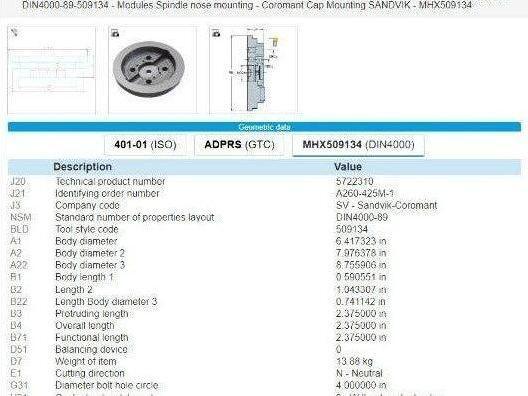 Sandvik Coromant A260-425M-1 Face Mill Auto Support Body Tool Holder