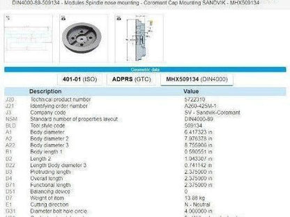 Sandvik Coromant A260-425M-1 Face Mill Auto Support Body Tool Holder
