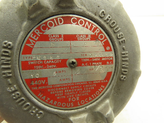 Mercoid Control EMS46 Mercury Pressure Switch 120/240V Hazardous Locations