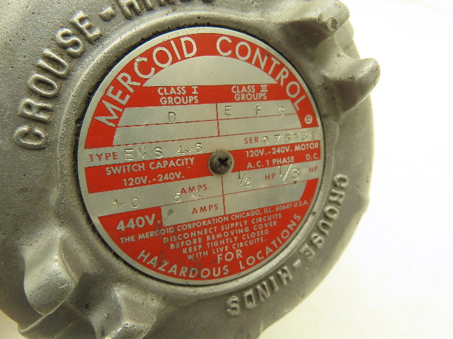 Mercoid Control EMS46 Mercury Pressure Switch 120/240V Hazardous Loc -No Lever