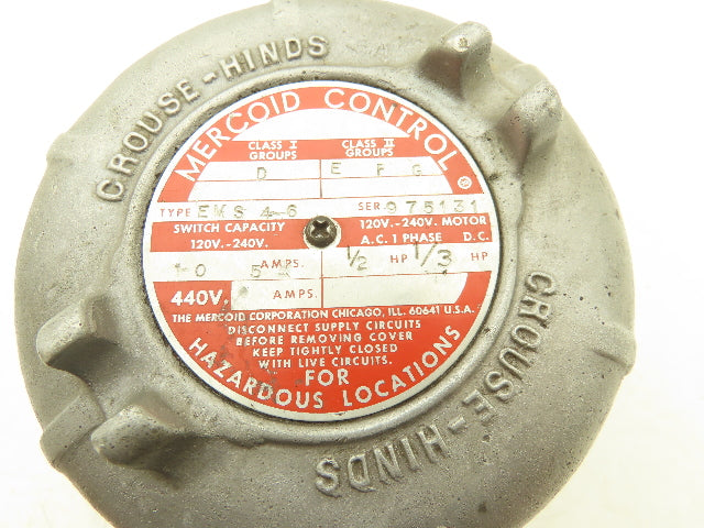 Mercoid Control EMS46 Mercury Pressure Switch 120/240V Hazardous Loc -No Lever