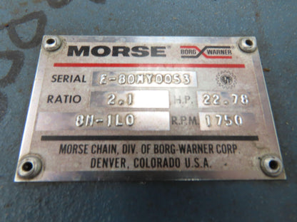 Morse 8M-1L0 Borg Warner Gearbox 2.1:1 Reducer 22.78Hp 833RPM LH Output