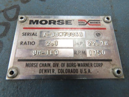 Morse 8M-1L0 Borg Warner Gearbox 2.1:1 Reducer 22.78Hp 833RPM LH Output