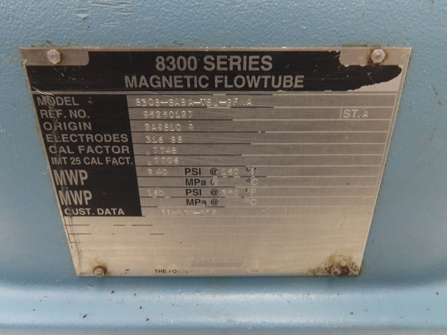 Foxboro 8308-SABA-TSJ-GFNA Magnetic Flow Meter 8" Flow Tube 8300 Series