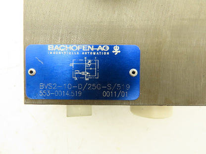 Bachofen-AG BVS2-10-D/25G-S/519 Hydraulic Cartridge Relief Valve Block