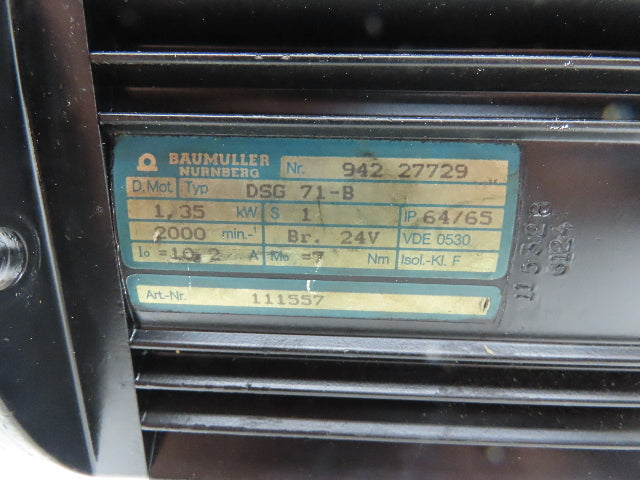 Baumuller DSG 71-B Servo Motor 1.35kW 2000 RPM 24V Brake