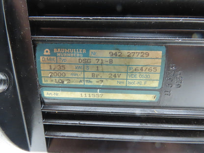 Baumuller DSG 71-B Servo Motor 1.35kW 2000 RPM 24V Brake