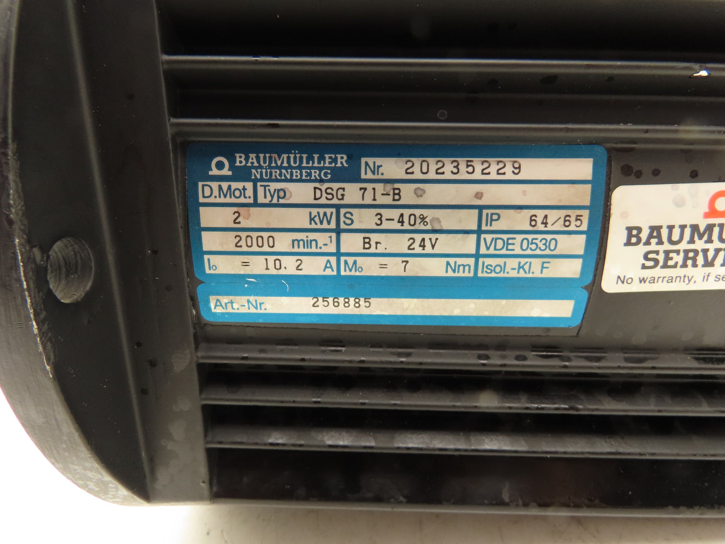 Baumuller DSG 71-B Servo Motor 2kW 2000 RPM 24V Brake