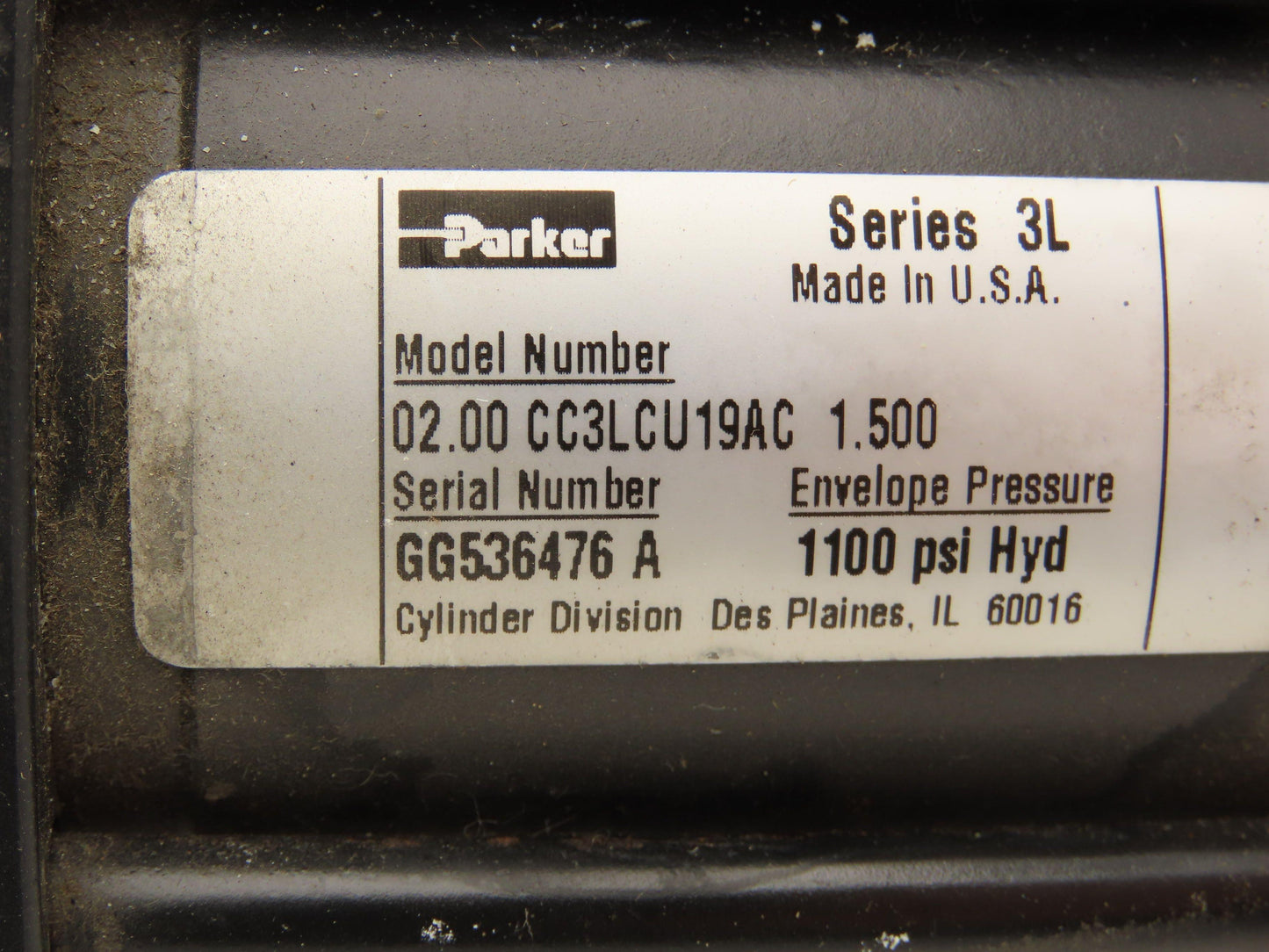 Parker 02.00 CC3LCU19AC 1.500 Hydraulic Cylinder 2" Bore 1-1/2" Stroke 1100psi