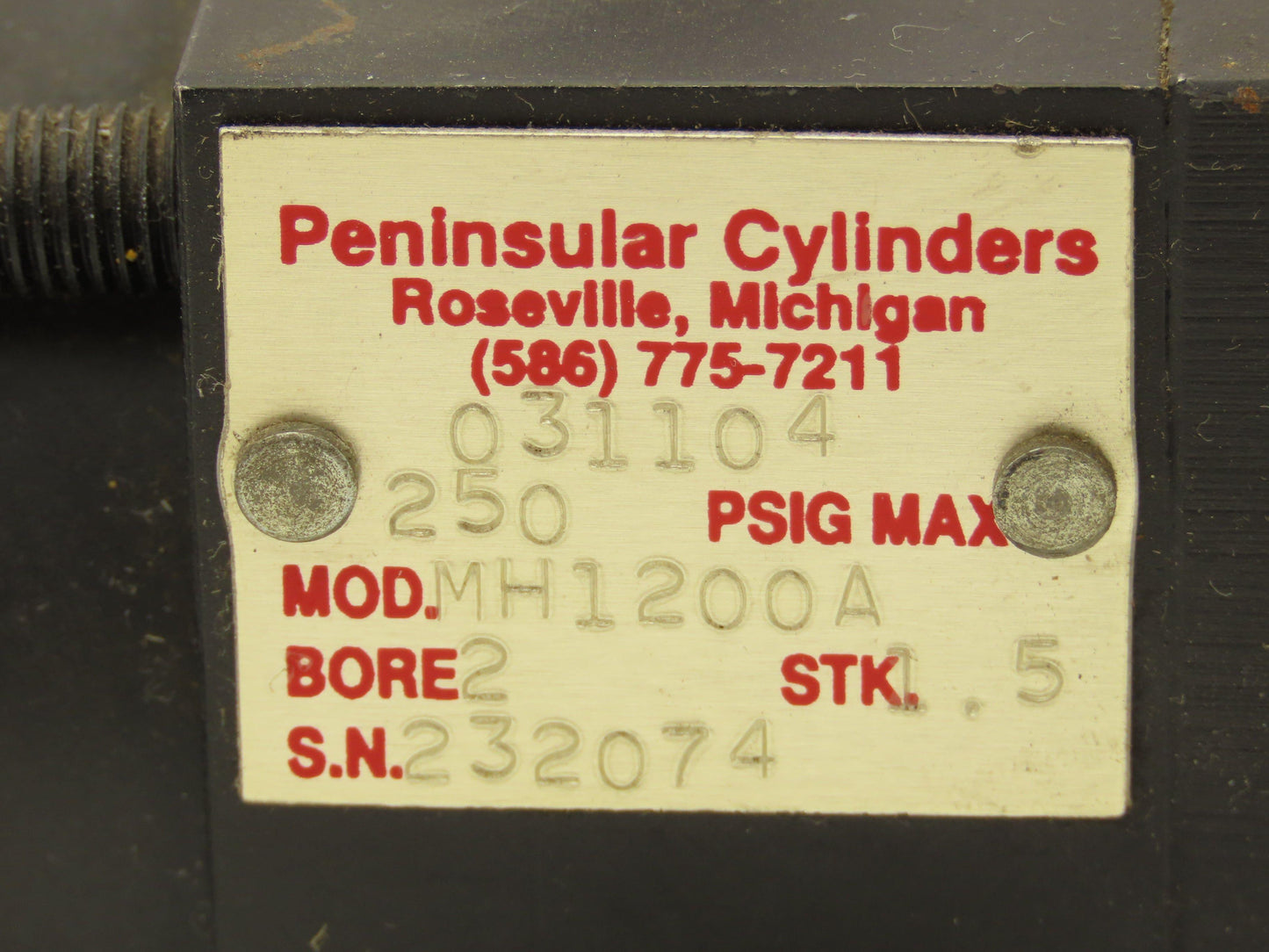 Peninsular MH1200A Pneumatic Air Cylinder 2" Bore 1.5"Stroke 250psi Double act