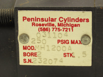 Peninsular MH1200A Pneumatic Air Cylinder 2" Bore 1.5"Stroke 250psi Double act