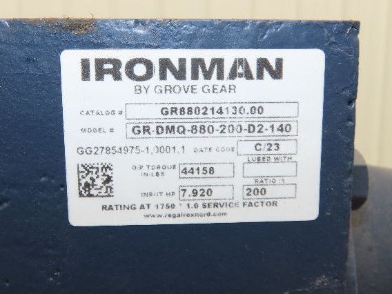 Grove Gear Ironman GR-DMQ-880-200-D2-140 Double Reduction Worm Gearbox 8Hp 200:1