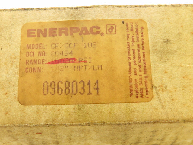 Enerpac GF10S / GCF10S Guage 10,000 PSI 1/2 NPT/LM 4" Dial Rated 20,000 Capacity